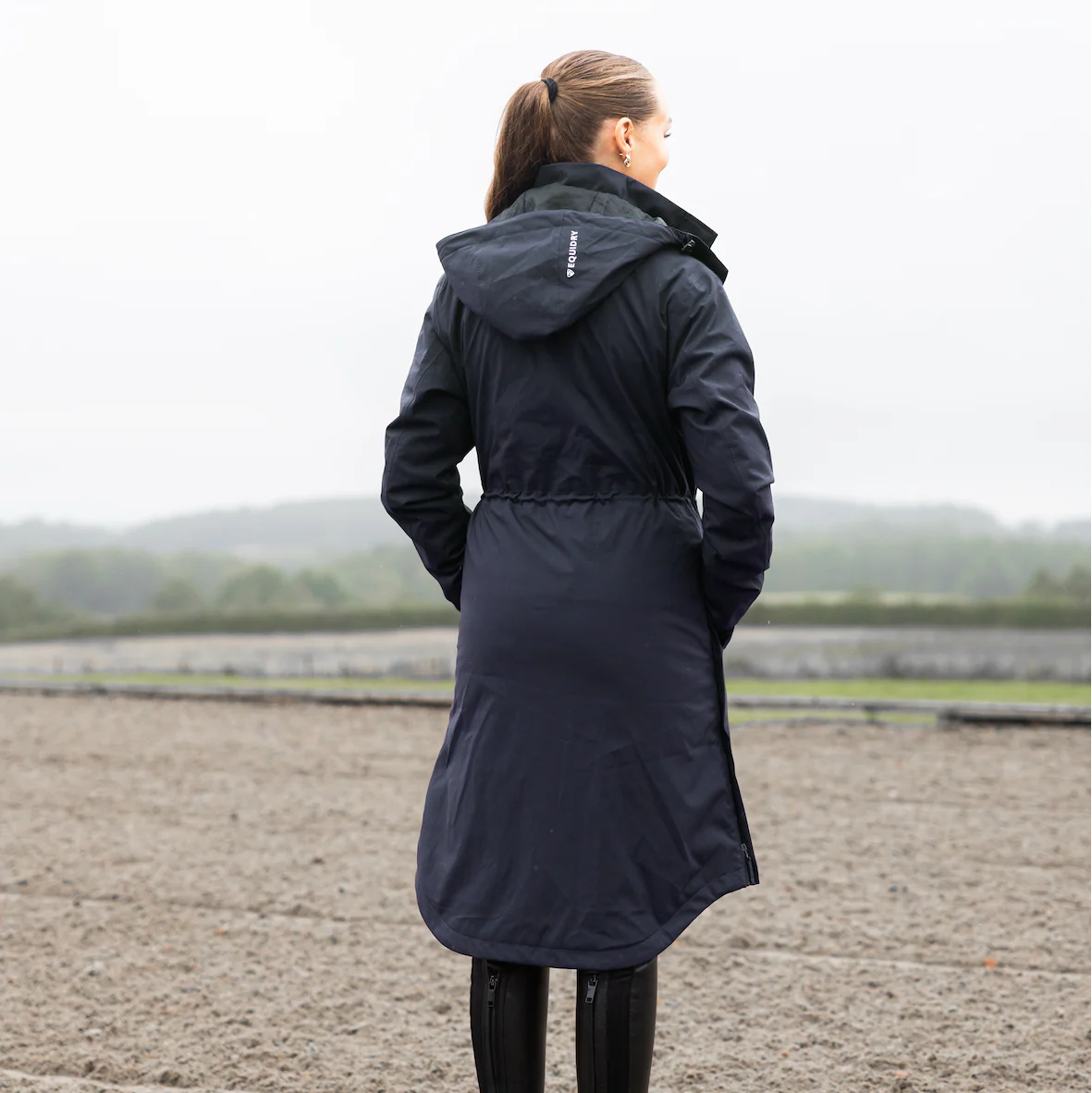 EQUIDRY Women's Bronte Riding Coat with Removable Hood #colour_navy