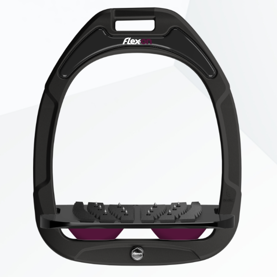 Flex-On Green Composite Inclined Ultra Grip Stirrups - Black/Black/Plum #colour_black-black-plum