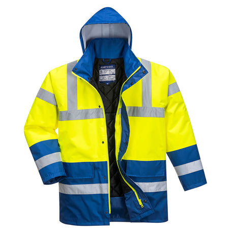 Portwest Hi-Vis Contrast Traffic Jacket #colour_yellow-royal-blue