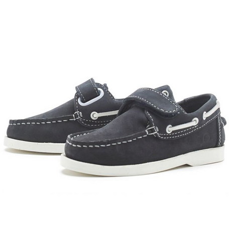 Chatham Oliver Kids Velcro Boat Shoes#colour_navy