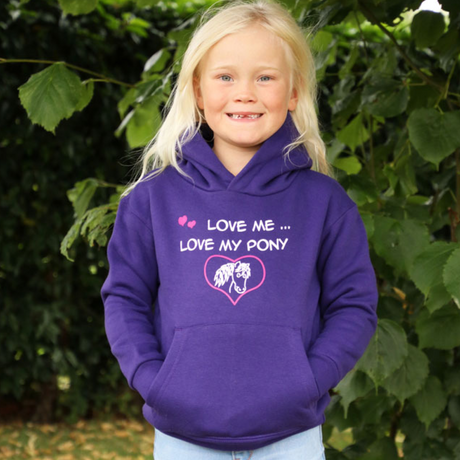British Country Collection "Love me Love my Pony" Childrens Hoodie #colour_purple